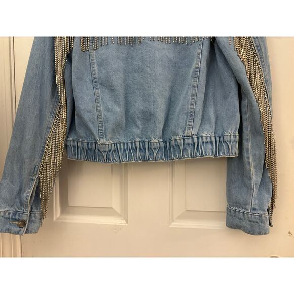 Fab’rik Denim Jean Jacket L Rhinestone Fringe Western Country Festival Sparkly - Picture 6 of 11